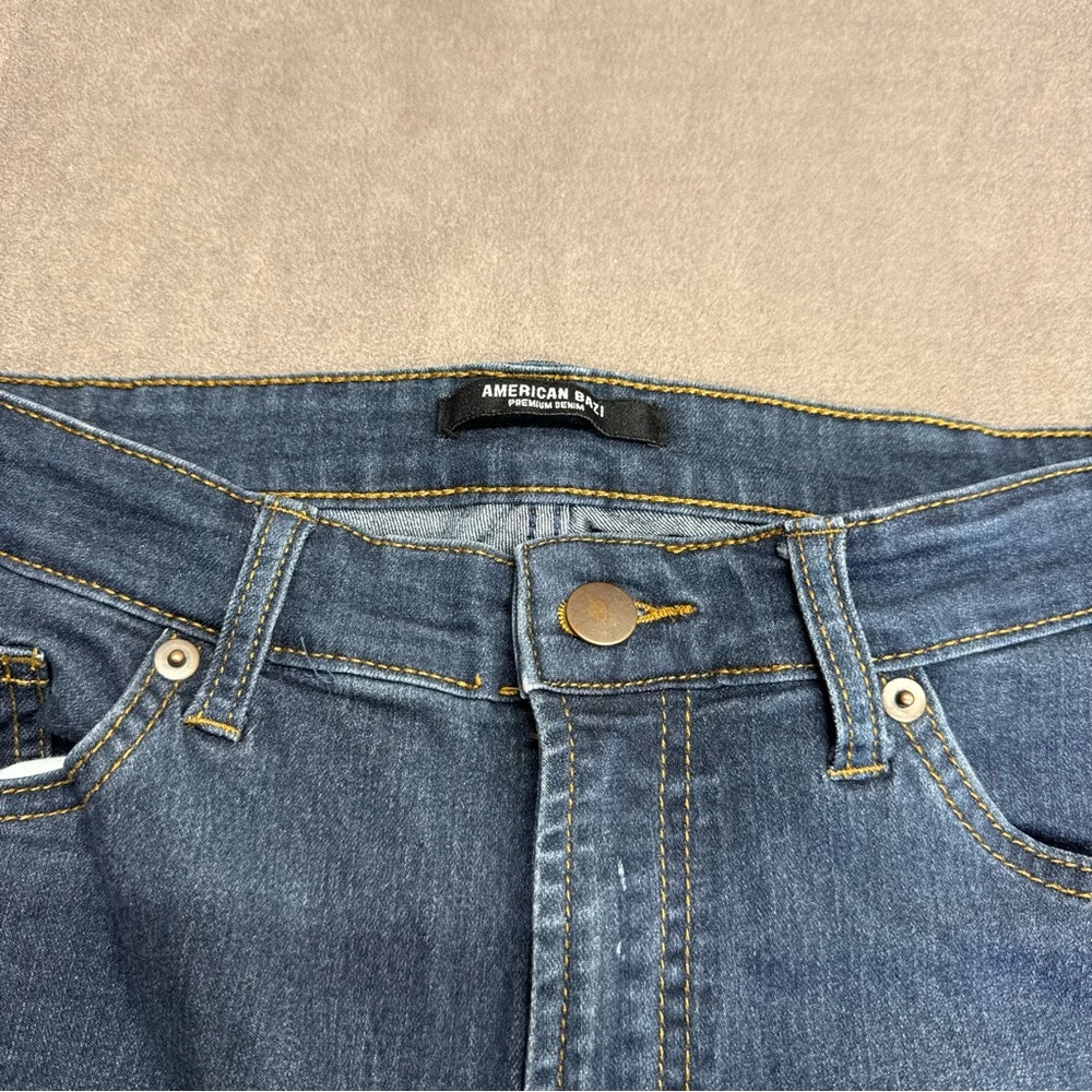 American Bazi Women's Skinny Jeans high rise size 11 distressed Dark Blue denim - Picture 5 of 16